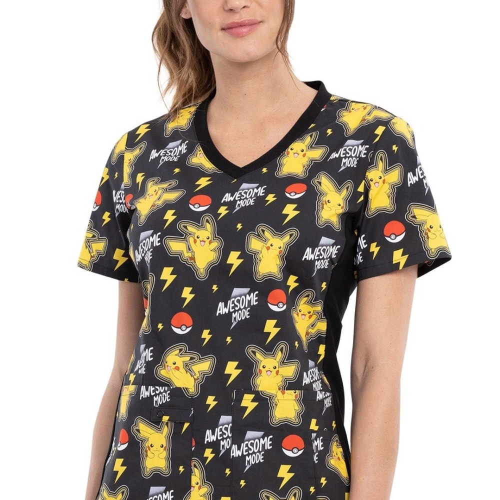 Black Pokemon Pikachu Scrub Top 2XL - Picture 2 of 9